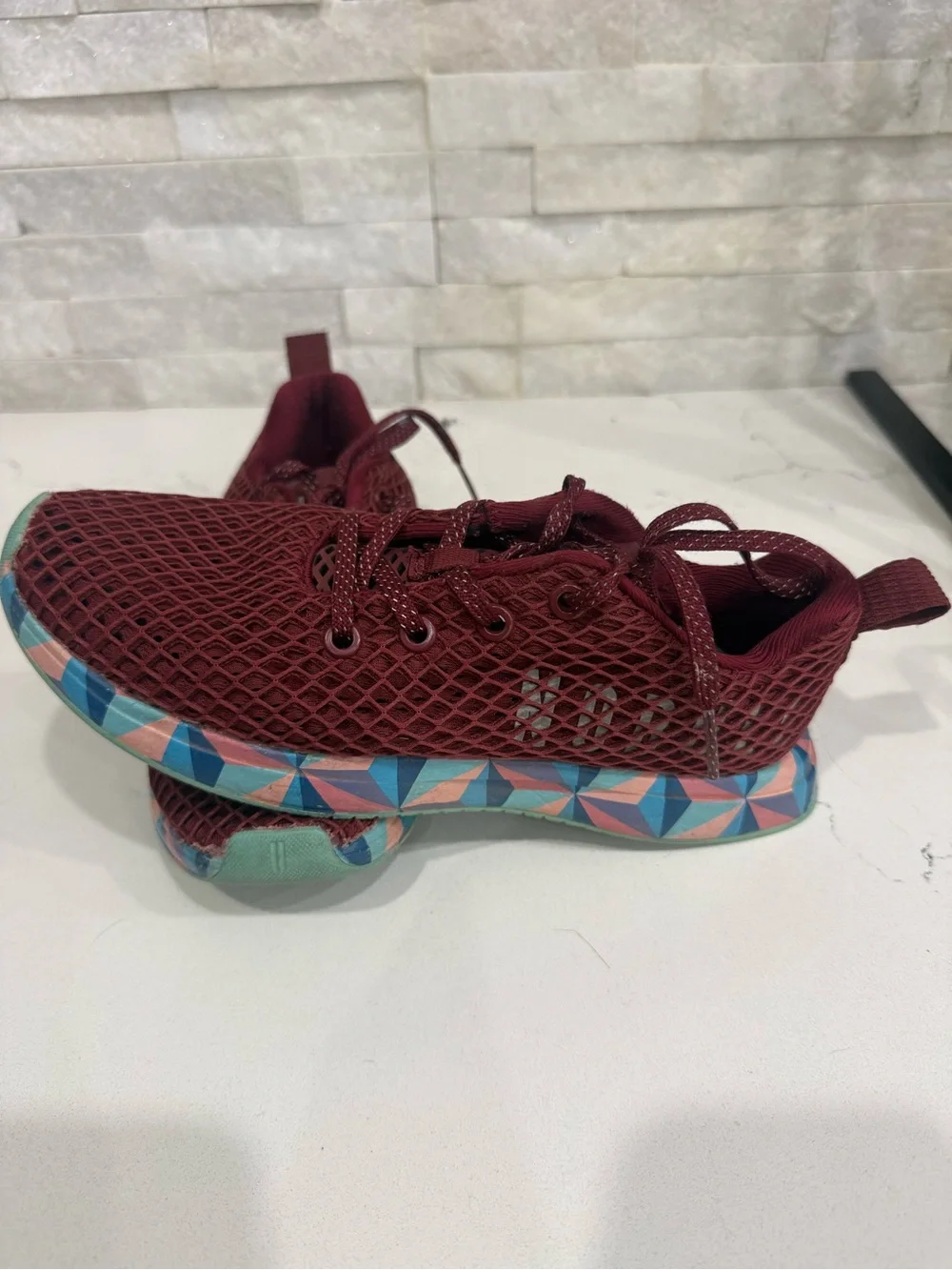 Nobull women’s Burgundy Mesh Athletic Sneakers with Geometric Sole